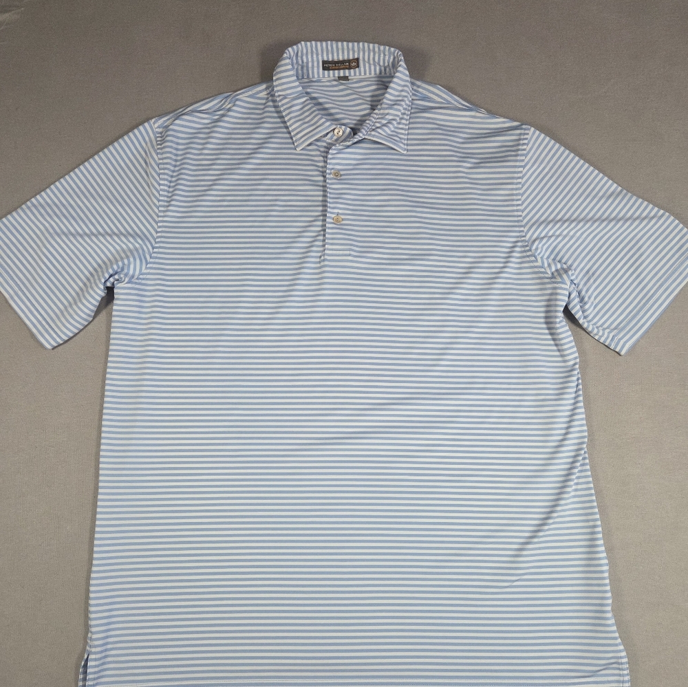 Peter Millar Light Blue and White Striped Polo Shirt